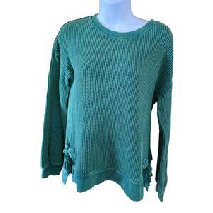 Saturday/Sunday Teal Textured Long Sleeve Pullover Top Side Ties cottagecore